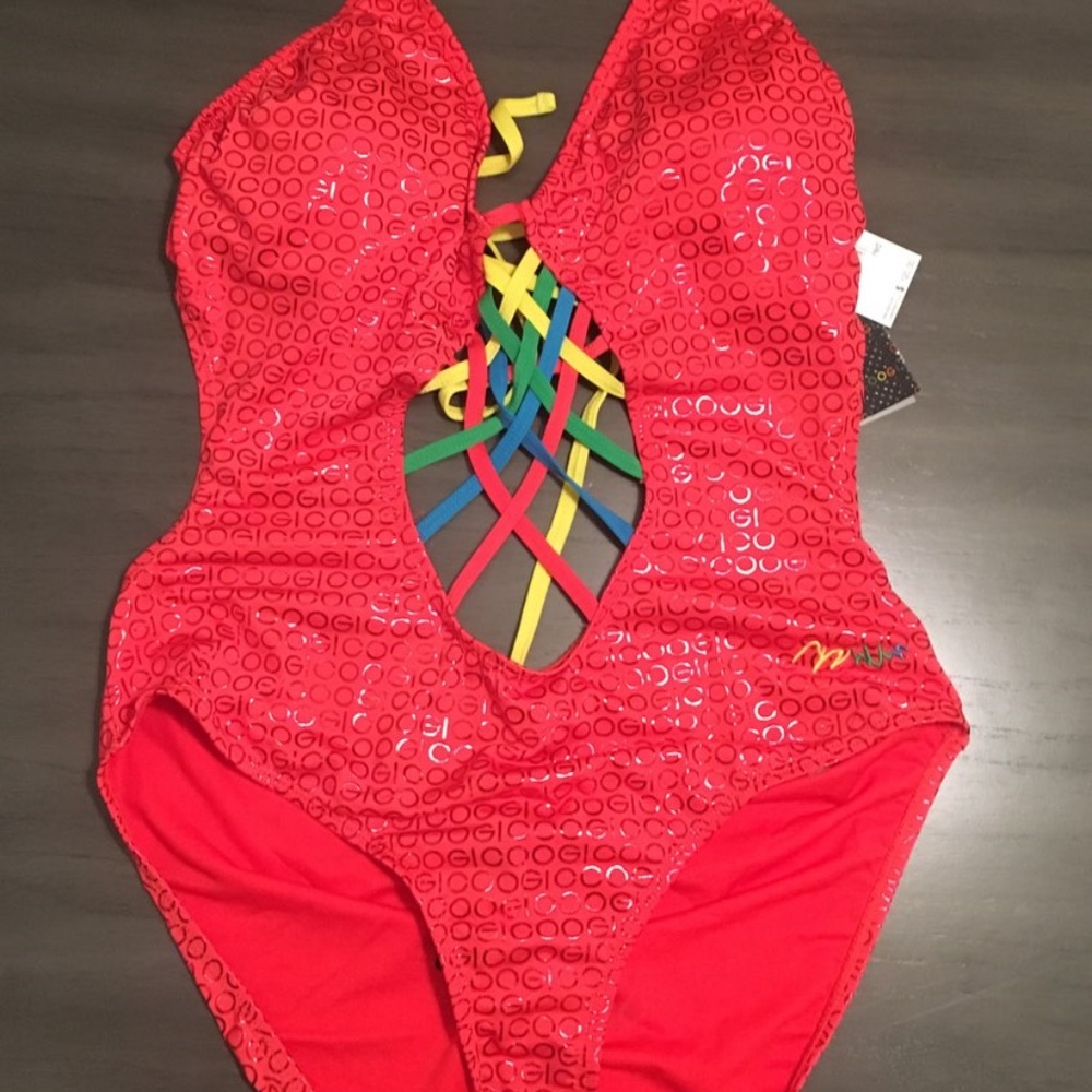 NWT COOGI Red Logo String Cut Out Monokini L